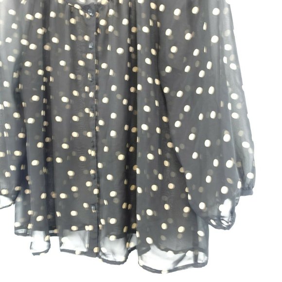 Polka Dot Peasant Blouse Womens XS 2 Black Sheer Button Up Whimsigoth Boho HM - Picture 7 of 9